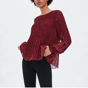 ZARA TRF COLLECTION- Red/Black/Pink Leopard Print Accordion Pleated size‎ Medium